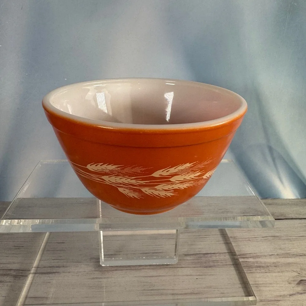 Pyrex Mixing Bowl 401 750ml Orange Autumn Harvest Wheat Vintage MCM Kitchenware